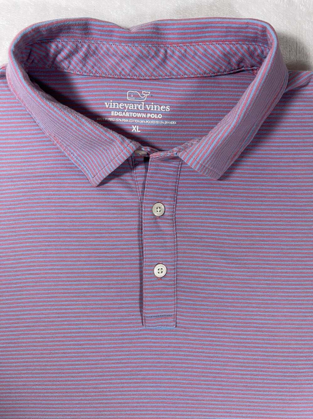 Vineyard Vines Edgartown Polo Shirt Pink Blue Striped XL Pima Cotton
